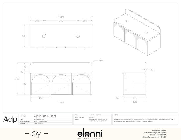 Archie 1350 All-Door Double, Elenni specification drawing