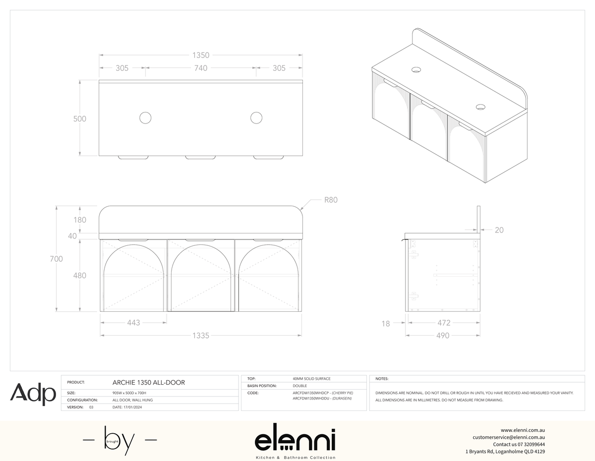 Archie 1350 All-Door Double, Elenni specification drawing