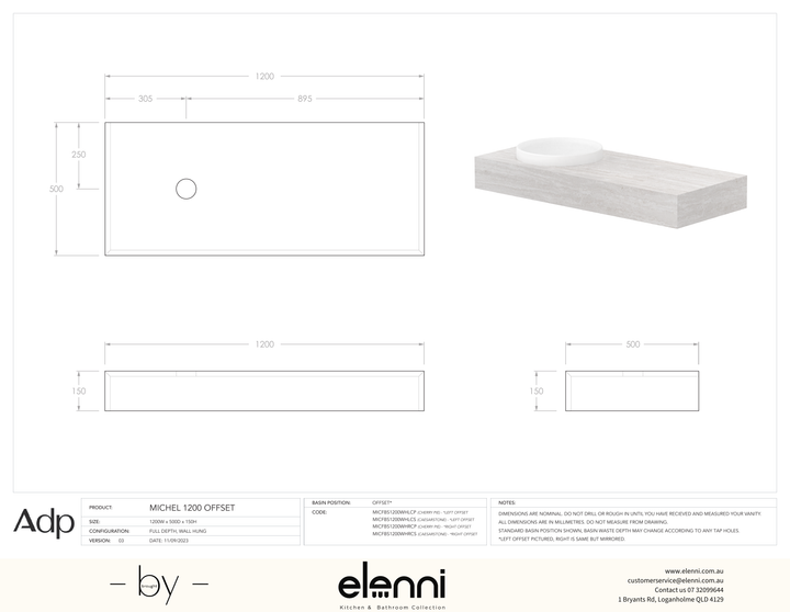 Michel 1200 Offset, Elenni specification drawing