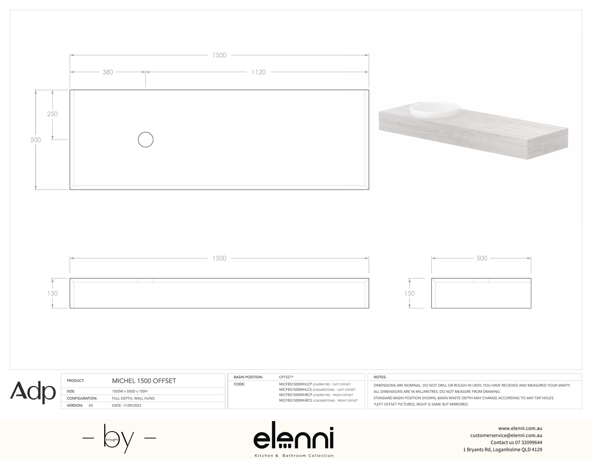 Michel 1500 Offset, Elenni specification drawing