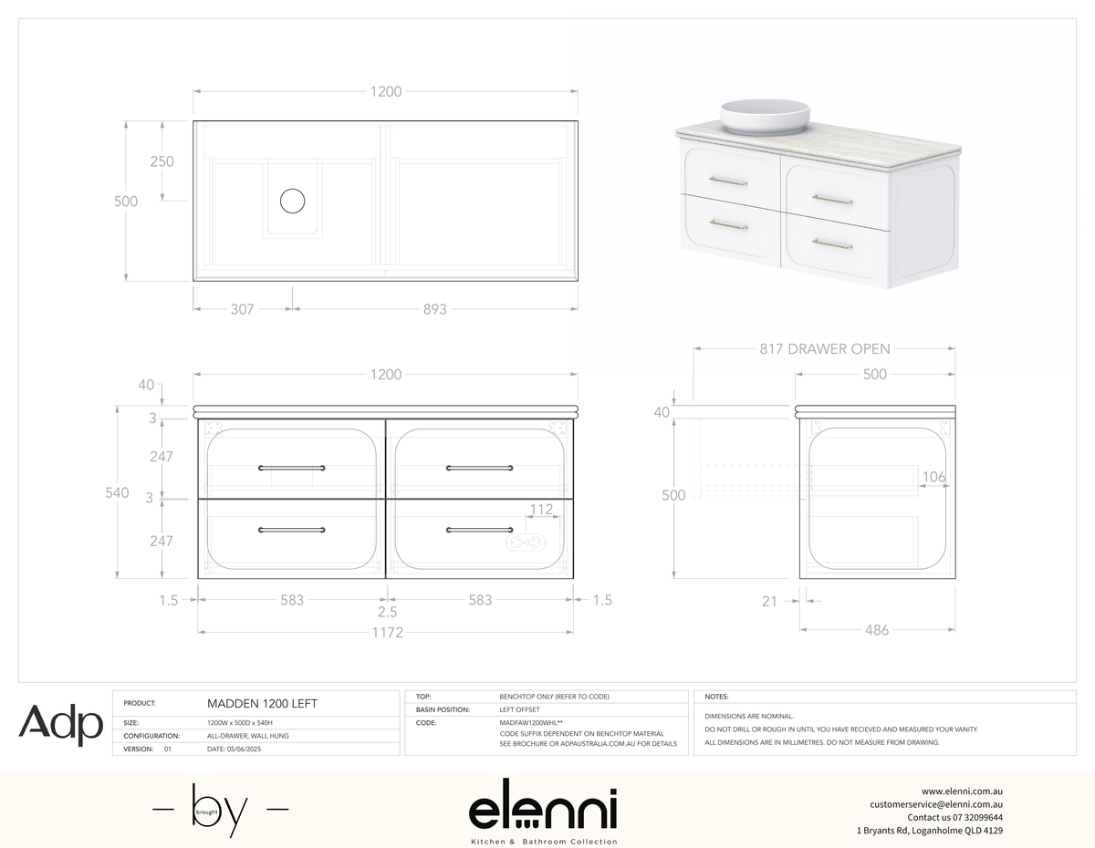 Madden 1200 Left Offset, Elenni specification drawing