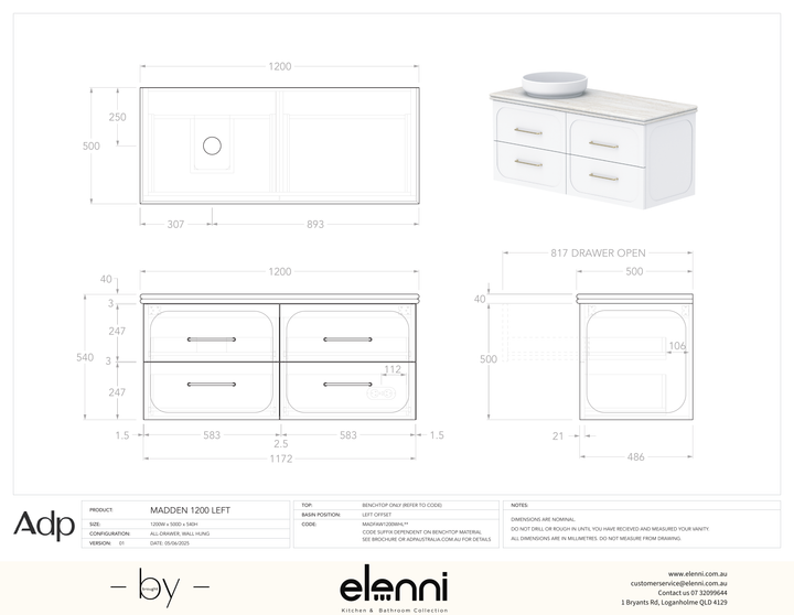 Madden 1200 Left Offset, Elenni specification drawing