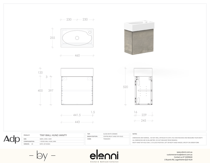 Tiny Wall Hung - Elenni specification drawing