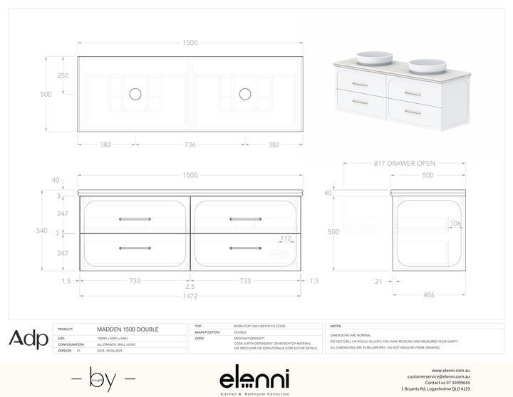Madden 1500 Double, Elenni specification drawing