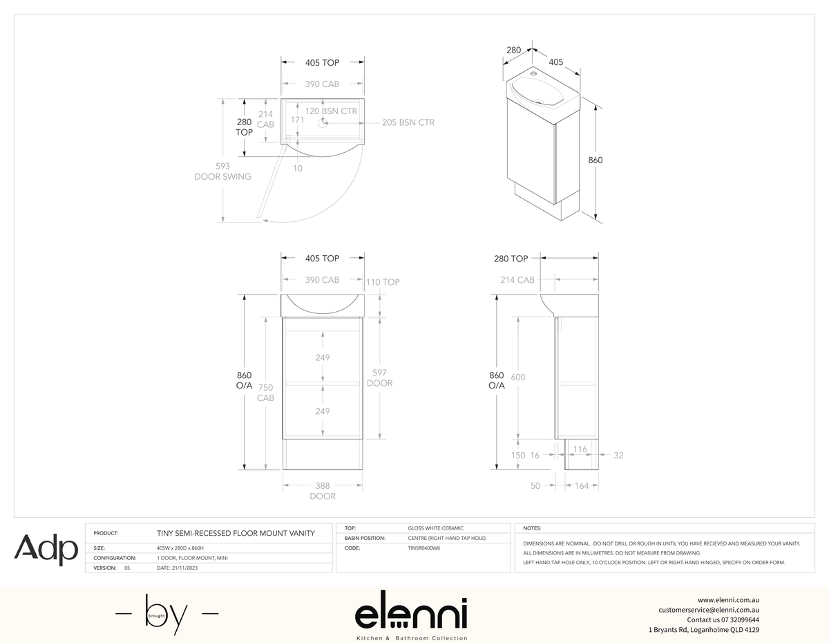 Tiny Semi-Recessed Floor Mount, Elenni specification drawing