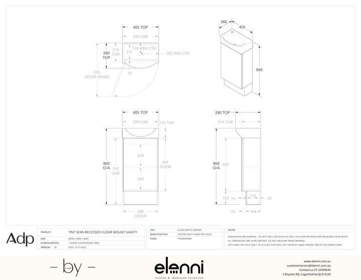 Tiny Semi-Recessed Floor Mount, Elenni specification drawing