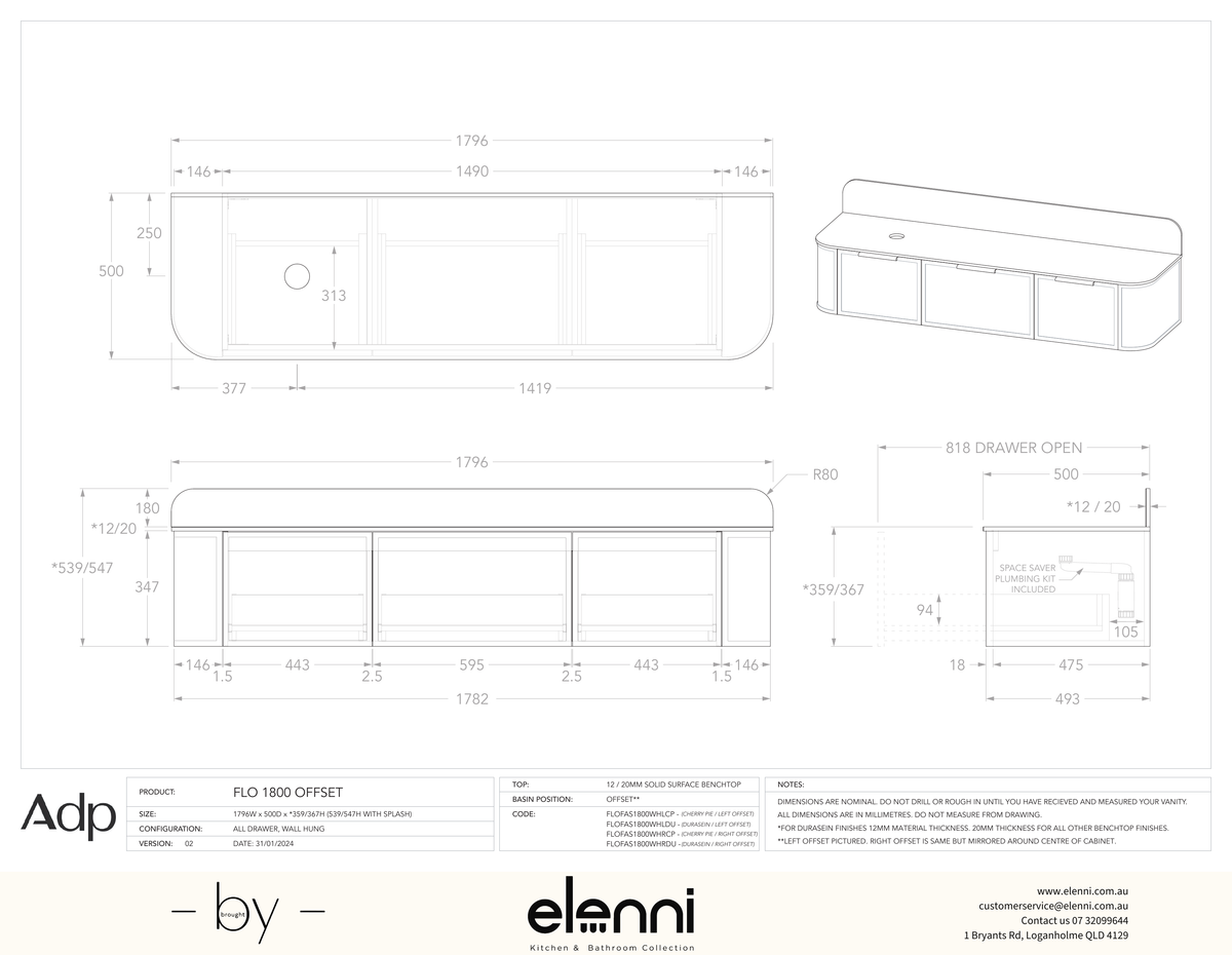 Flo 1800 Offset - Elenni specification drawing