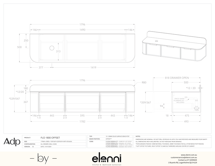 Flo 1800 Offset, Elenni specification drawing