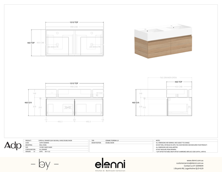 Capri 1000 Double, Elenni specification drawing