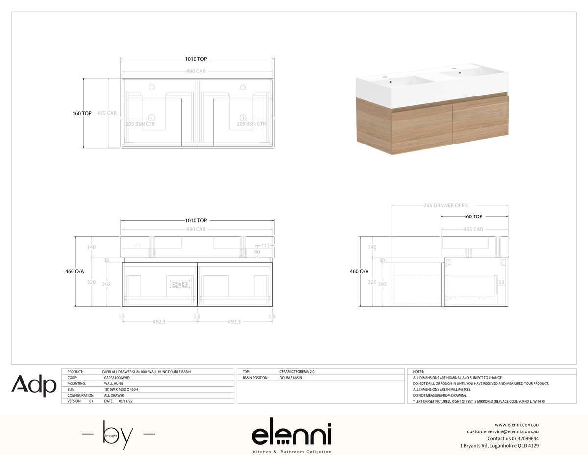 Capri 1000 Double, Elenni specification drawing