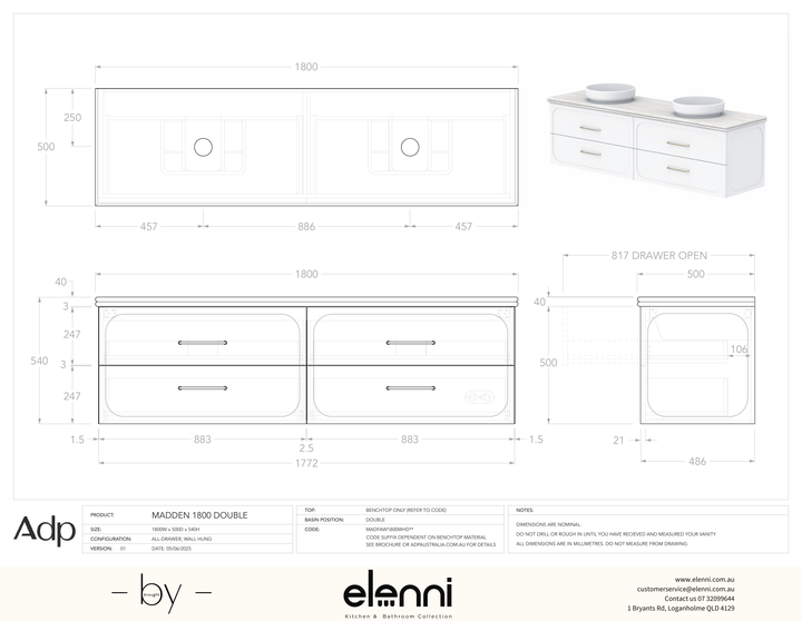 Madden 1800 Double, Elenni specification drawing