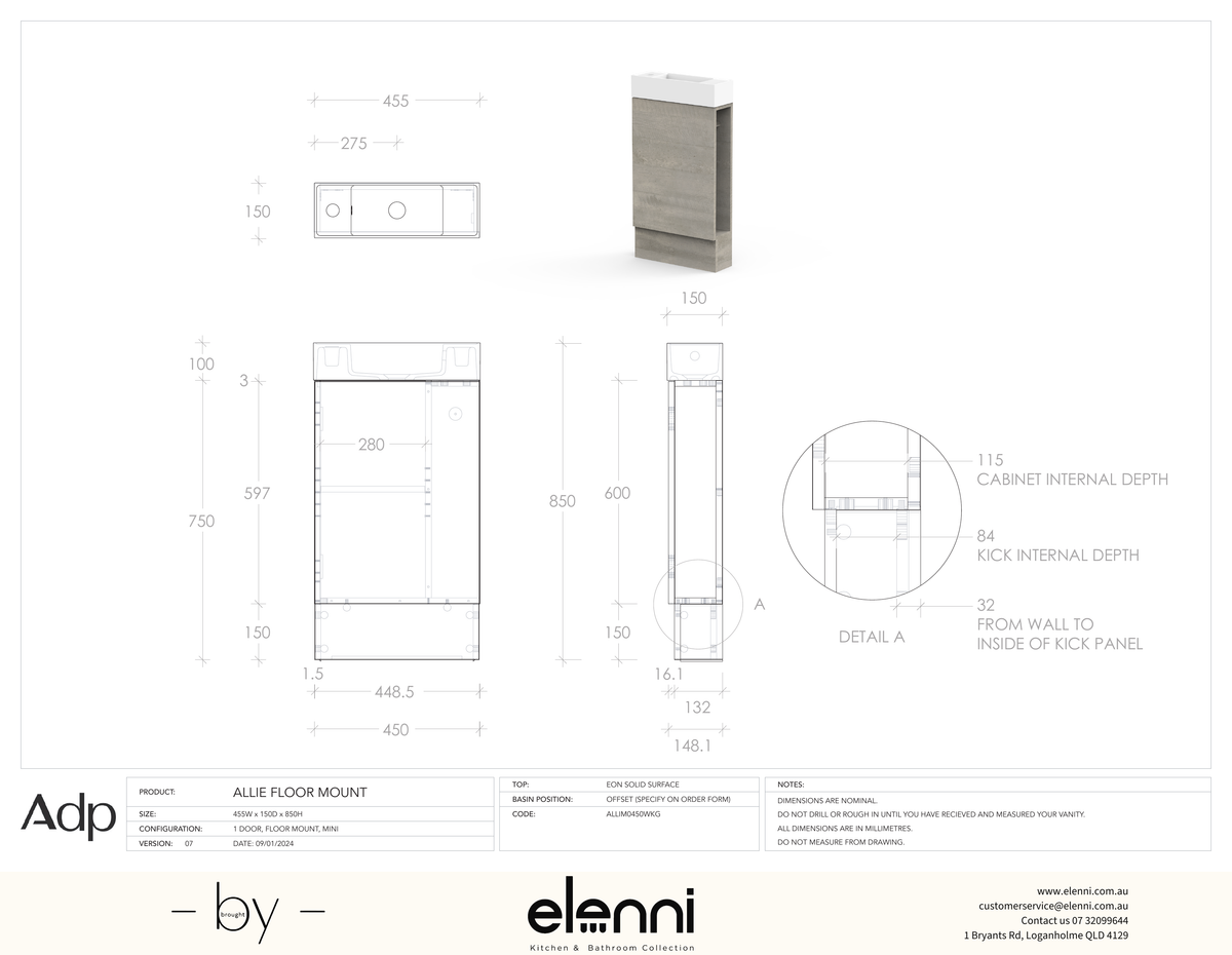 Allie Floor Mount - Elenni specification drawing