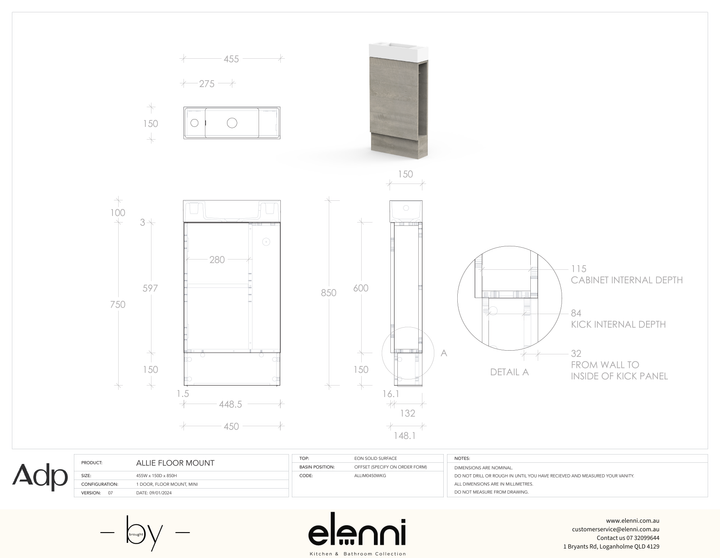 Allie Floor Mount - Elenni specification drawing