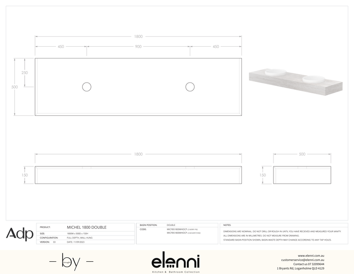 Michel 1800 Double - Elenni specification drawing