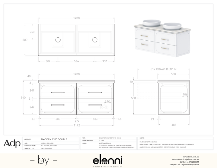 Madden 1200 Double, Elenni specification drawing