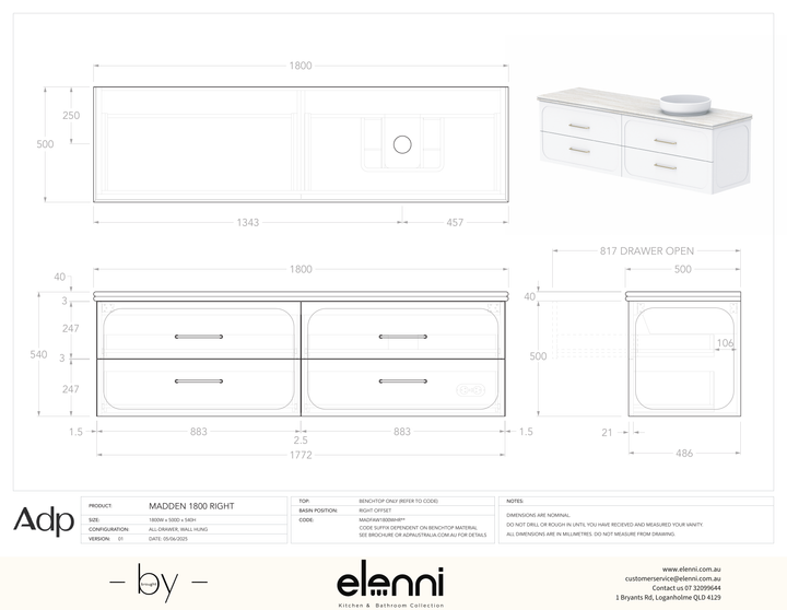 Madden 1800 Right Offset, Elenni specification drawing