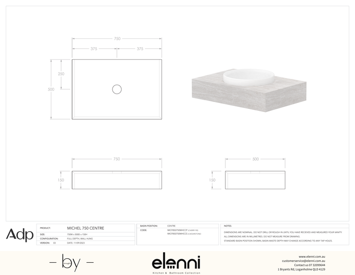 Michel 750 Centre, Elenni specification drawing