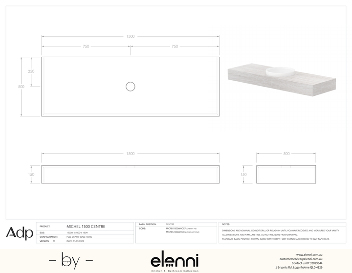 Michel 1500 Centre - Elenni specification drawing