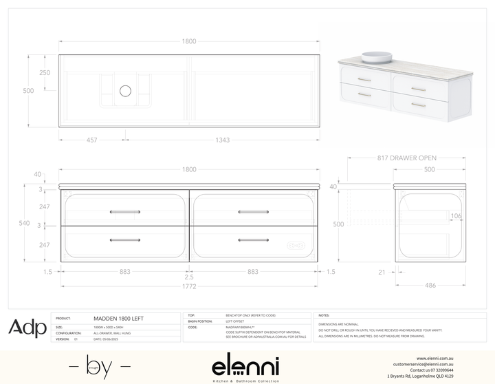 Madden 1800 Left Offset, Elenni specification drawing