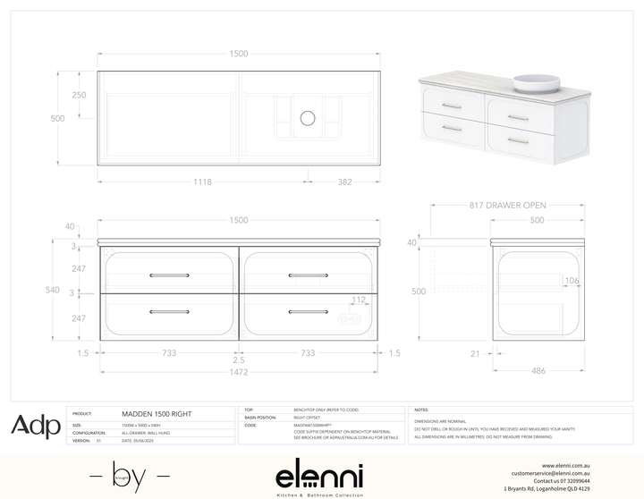 Madden 1500 Right Offset, Elenni specification drawing