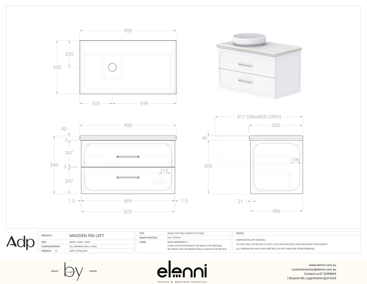 Madden 900 Left Offset, Elenni specification drawing