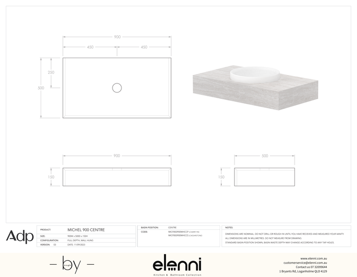 Michel 900 Centre, Elenni specification drawing