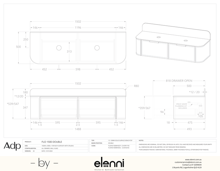 Flo 1500 Double, Elenni specification drawing