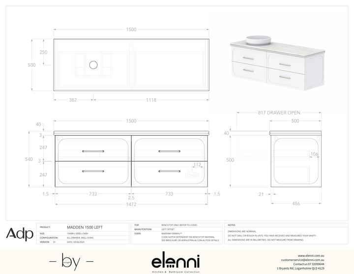 Madden 1500 Left Offset, Elenni specification drawing