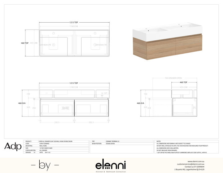 Capri 1200 Double - Elenni specification drawing