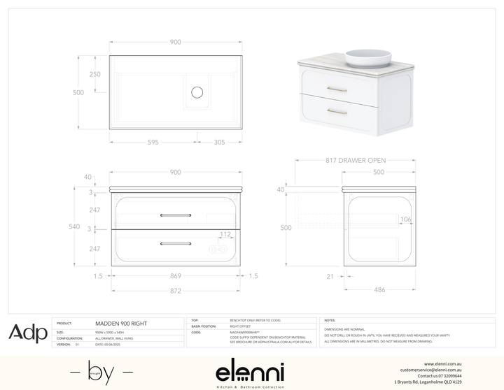 Madden 900 Right Offset, Elenni specification drawing
