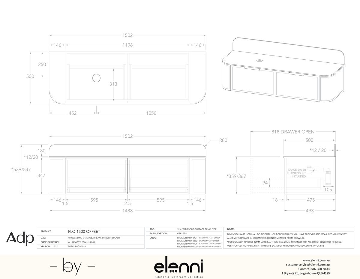 Flo 1500 Offset - Elenni specification drawing