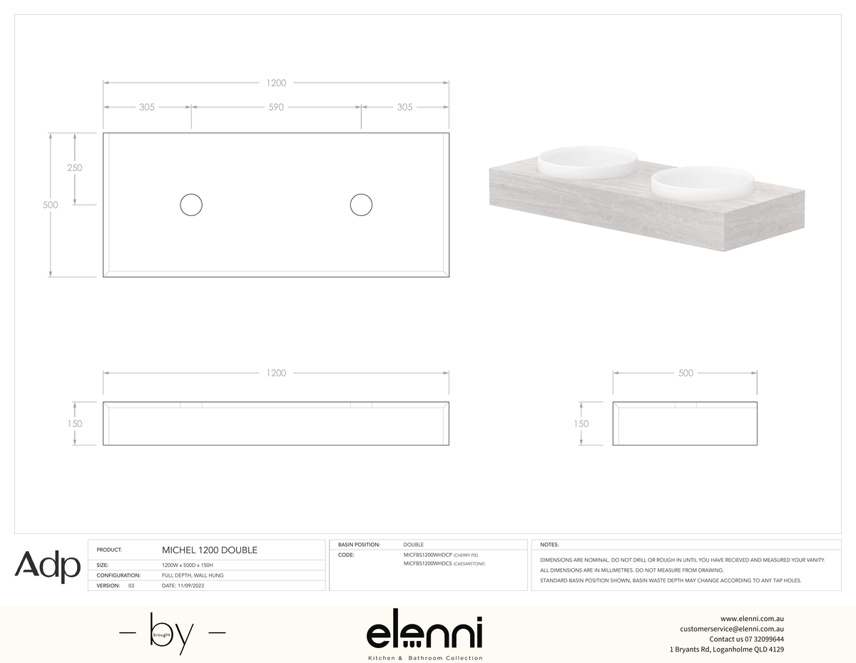 Michel 1200 Double, Elenni specification drawing