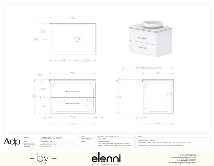 Madden 750 Right Offset, Elenni specification drawing