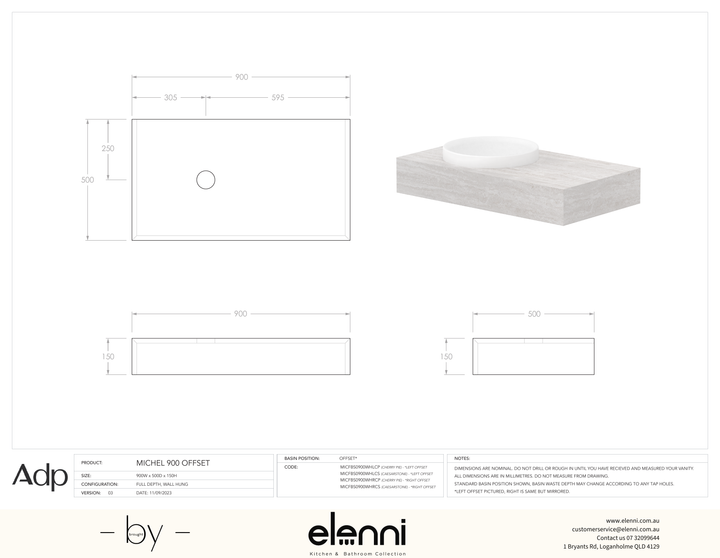 Michel 900 Offset, Elenni specification drawing