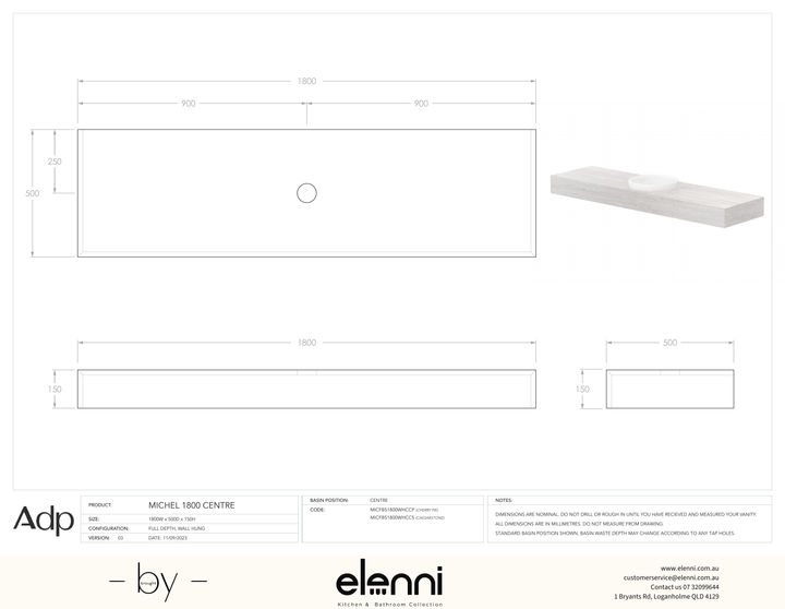 Michel 1800 Centre, Elenni specification drawing