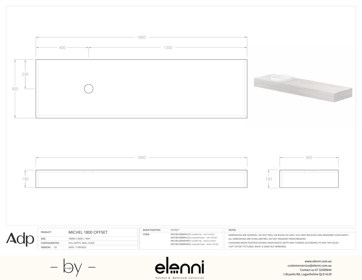 Michel 1800 Offset - Elenni specification drawing