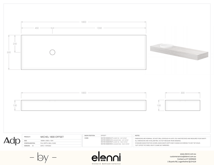 Michel 1800 Offset, Elenni specification drawing