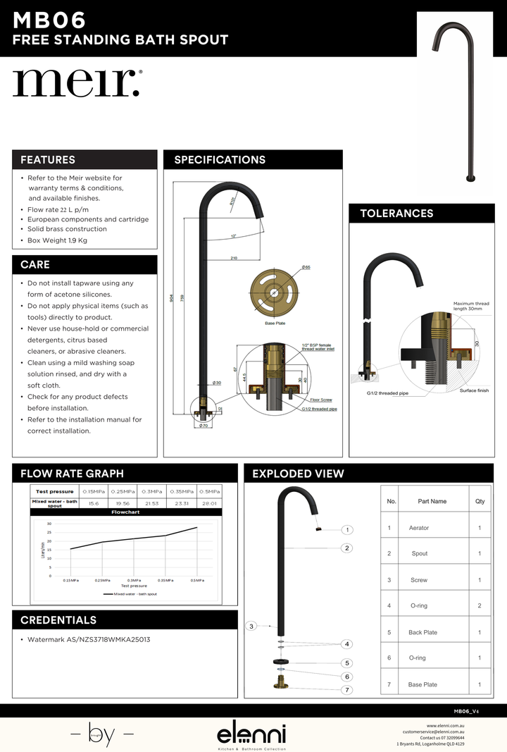 Round Freestanding Bath Spout - Elenni specification drawing
