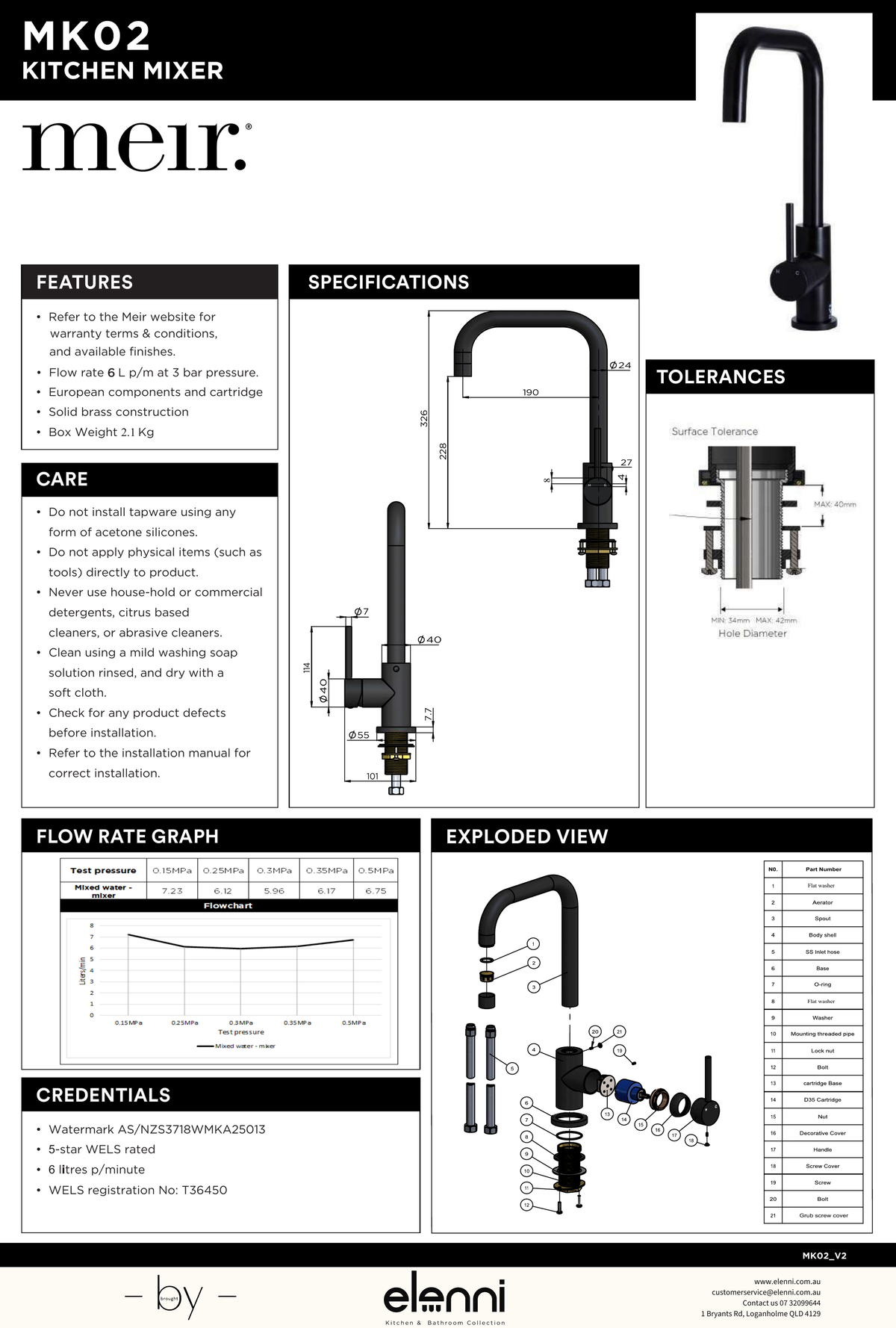 Round Kitchen Mixer Tap - Elenni specification drawing