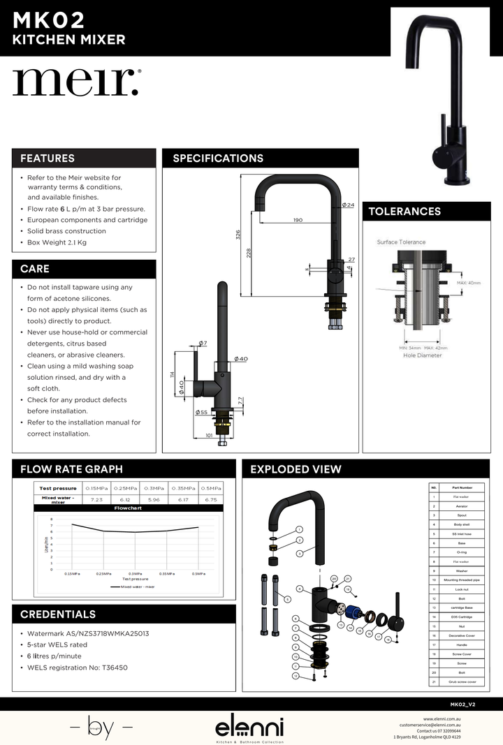Round Kitchen Mixer Tap - Elenni specification drawing