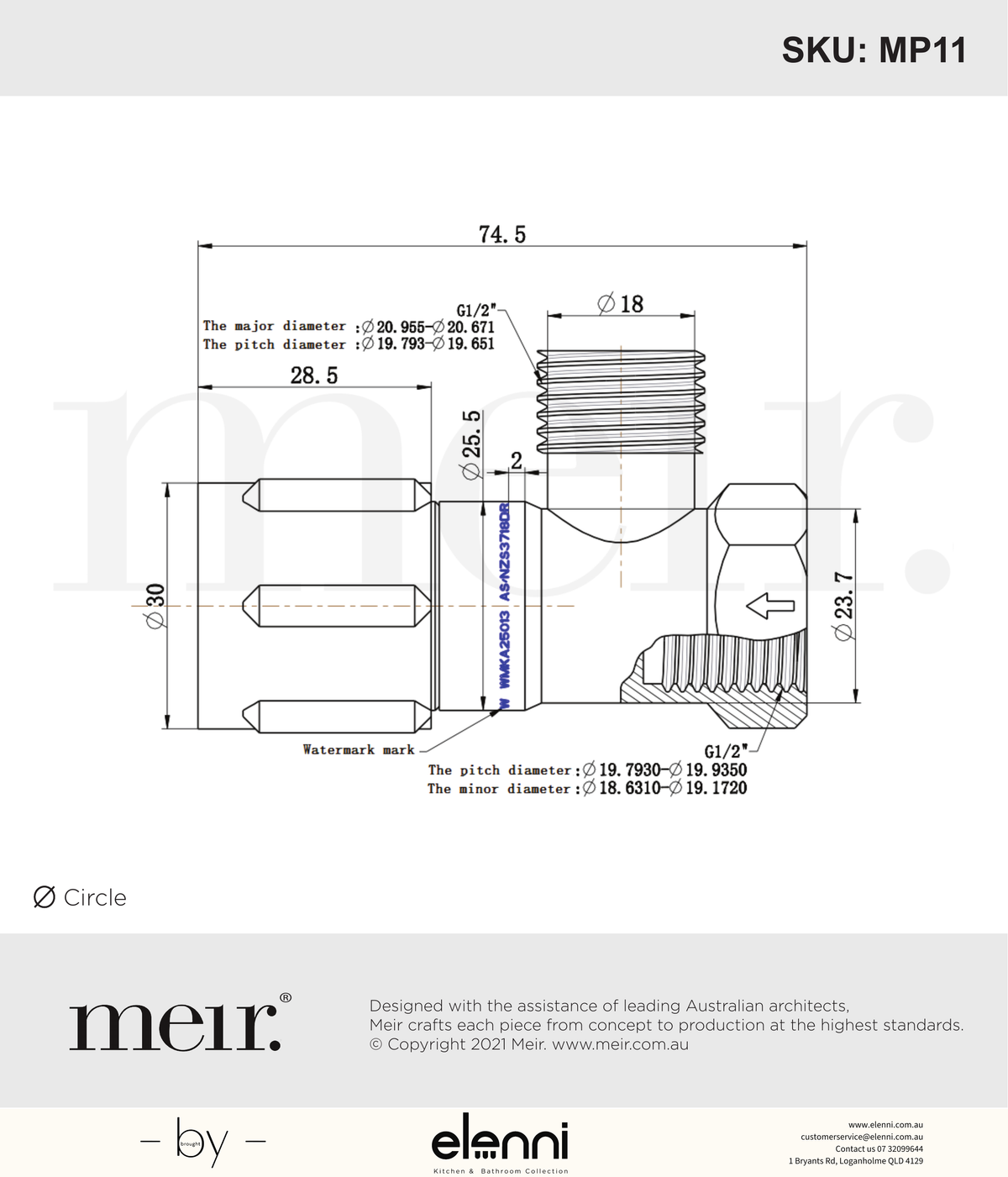 Round Mini Stop Cistern Tap - Elenni specification drawing