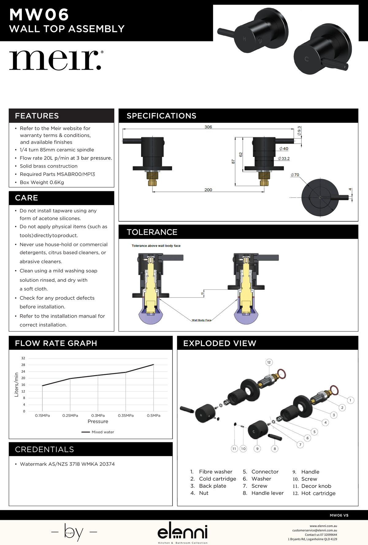 Round Quarter Turn Wall Top Assemblies - Elenni specification drawing