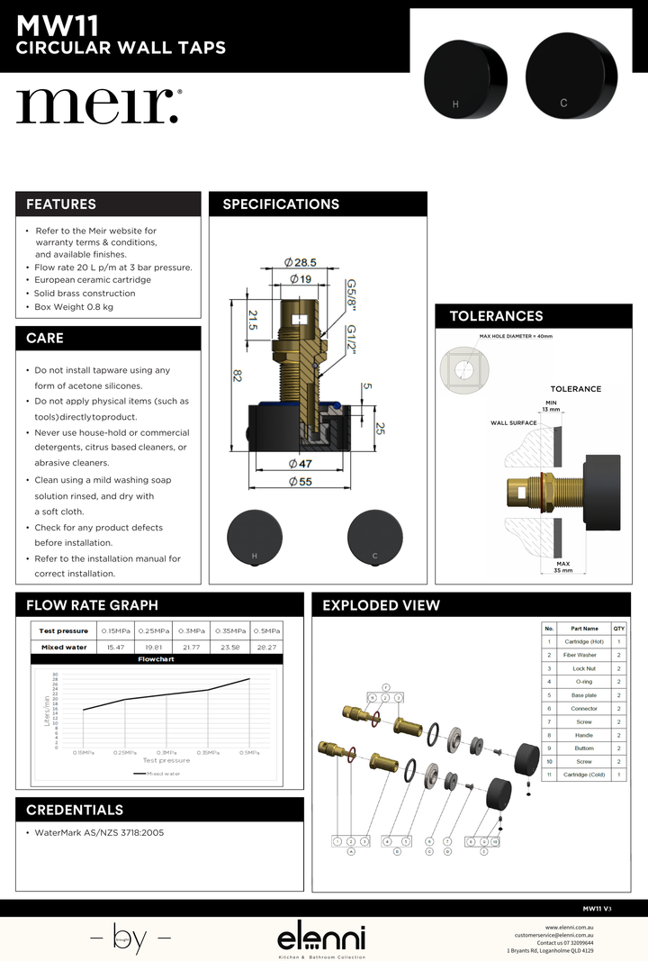 Circular Wall Taps - Elenni specification drawing