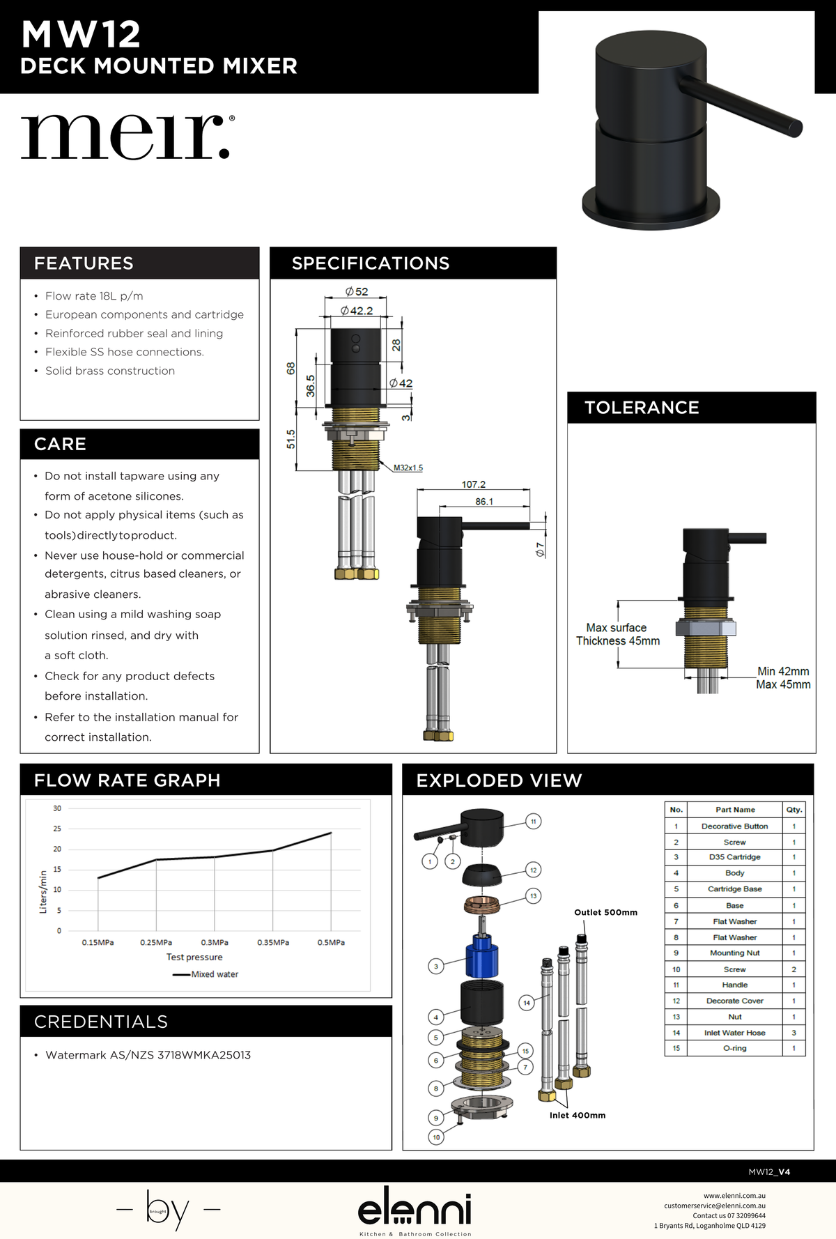Round Deck Mounted Mixer - Elenni specification drawing