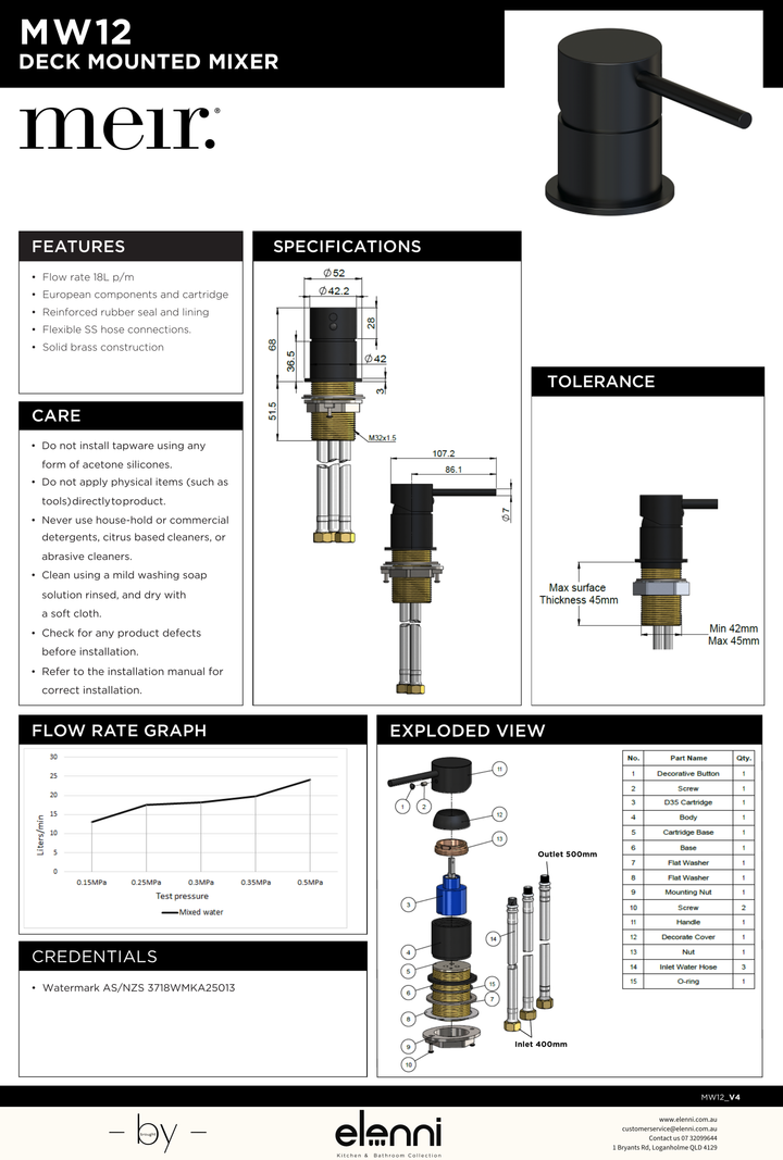 Round Deck Mounted Mixer - Elenni specification drawing