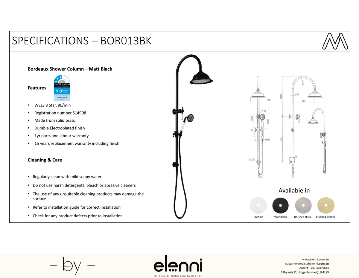 Bordeaux Shower Column Set Spec (Kiri)