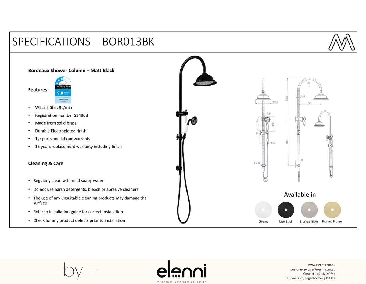 Bordeaux Shower Column Set Spec (Kiri)