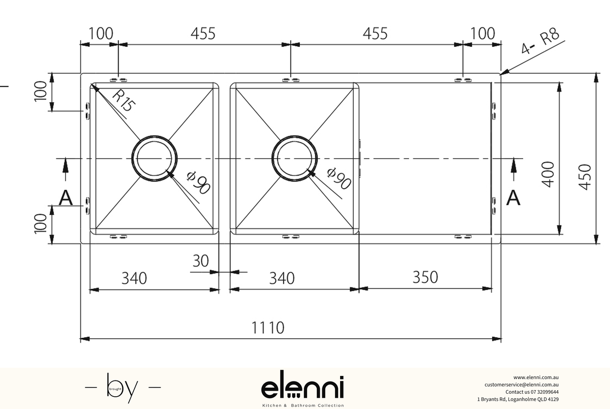 Double Bowl Stainless Steel Sink 22L+26L - Elenni specification sheet
