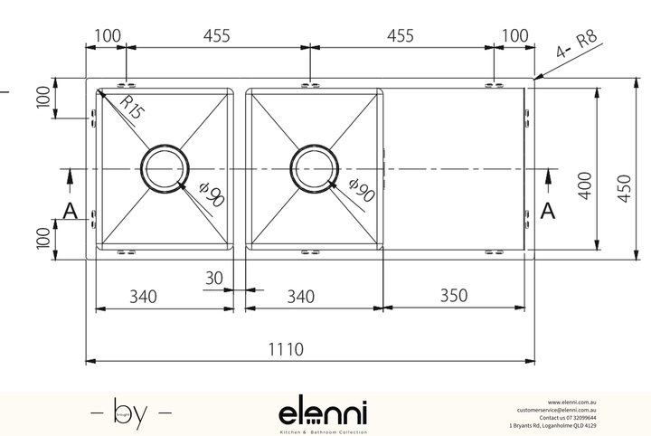 Double Bowl Stainless Steel Sink 22L+26L - Elenni specification sheet