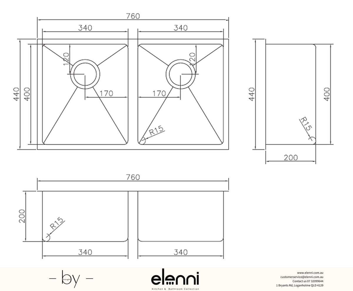 Double Bowl Stainless Steel Sink 26L+26L - Elenni specification sheet